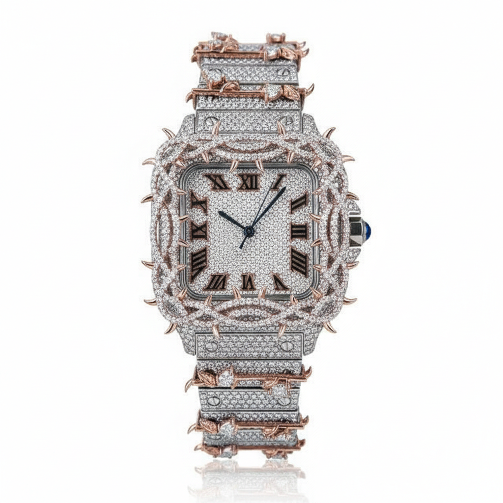 کاتژمێری لوکس بە وردەکارییەکانی VVS Moissanite و Spike