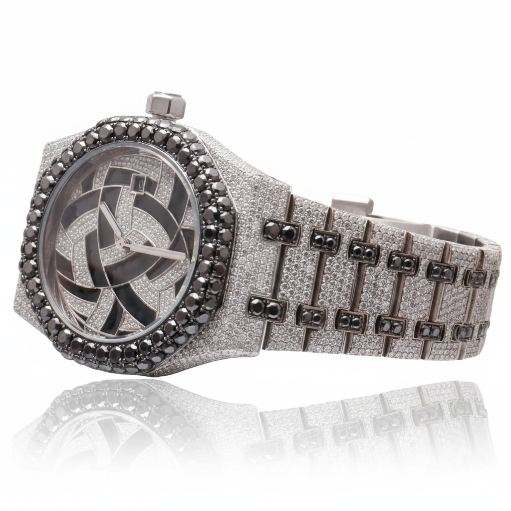 کاتژمێری ئەندازەیی لوکس بە VVS Moissanite - Black Dial