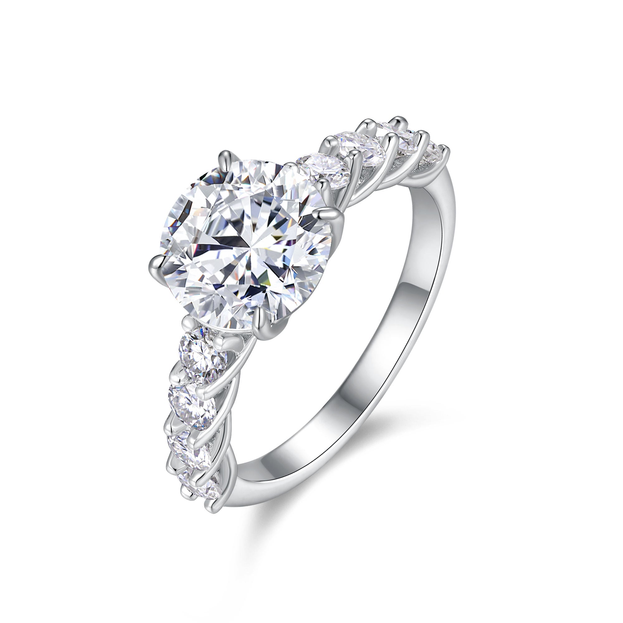 Anello Solitario con Moissanite e Pietre Laterali