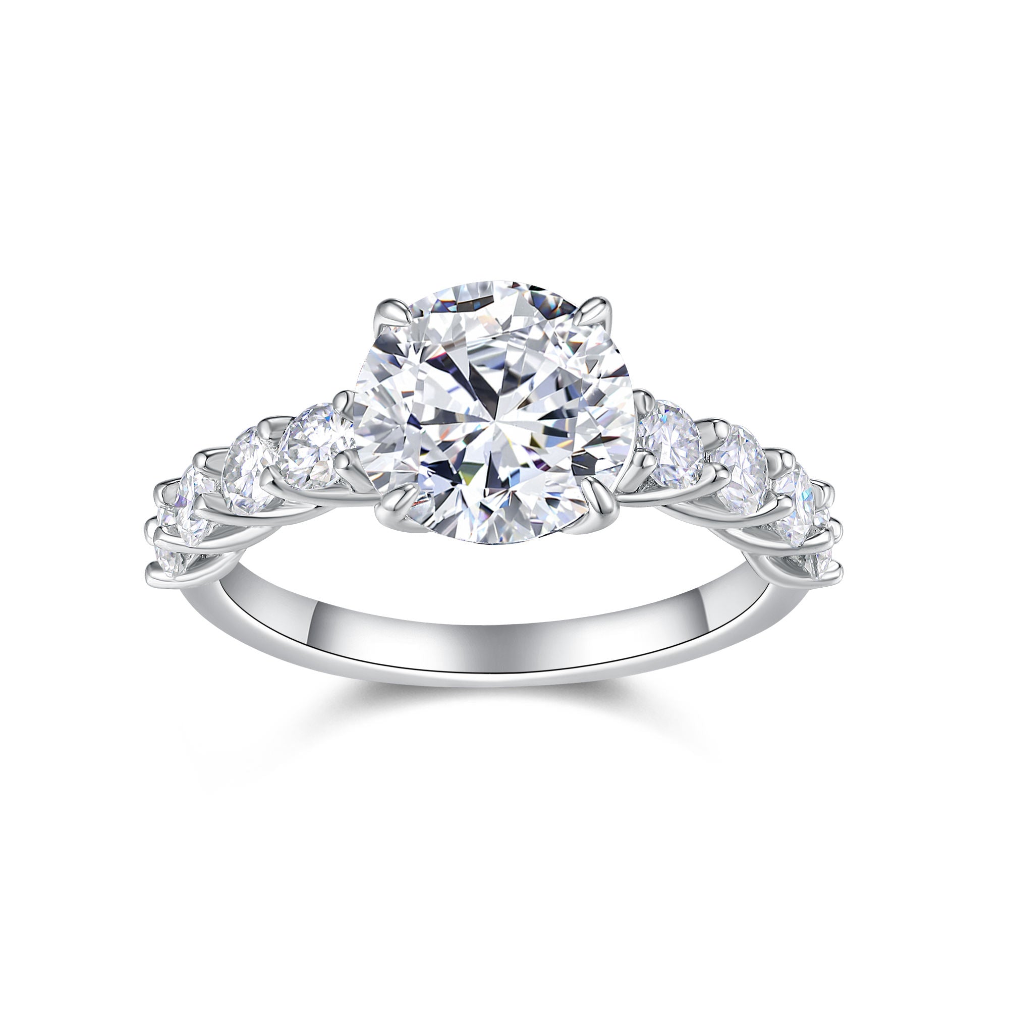 Anello Solitario con Moissanite e Pietre Laterali