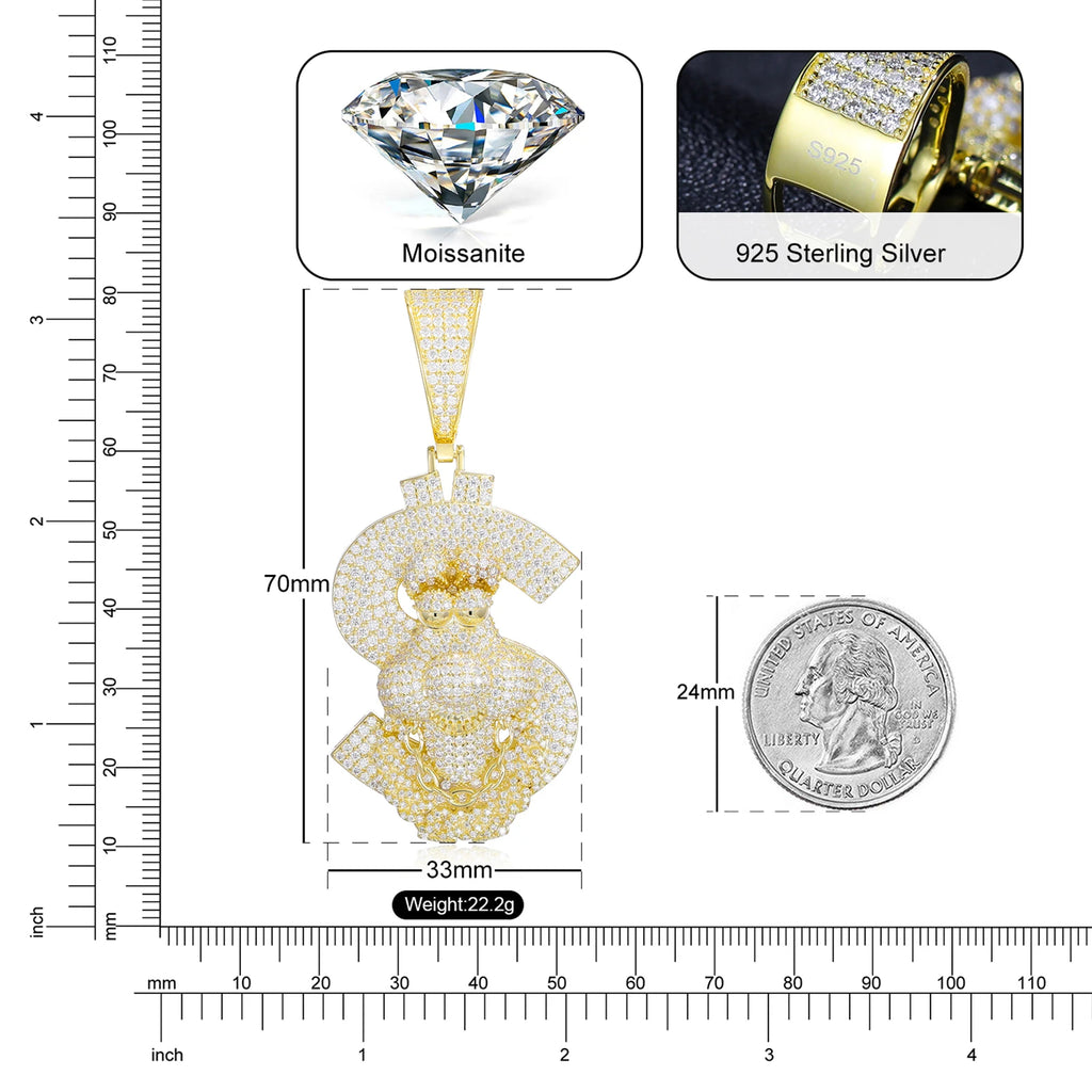 Pendente Cartoon Moissanite VVS - Stile Unico