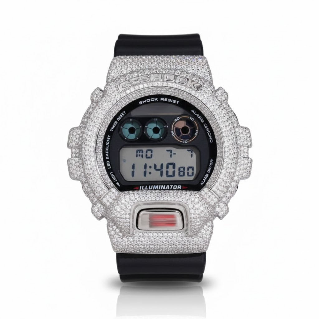کاتژمێری G-Shock Style لەگەڵ VVS Moissanite - کاتژمێری وەرزشی دیجیتاڵی