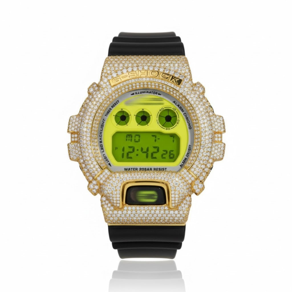 کاتژمێری G-Shock Style لەگەڵ VVS Moissanite - کاتژمێری وەرزشی دیجیتاڵی