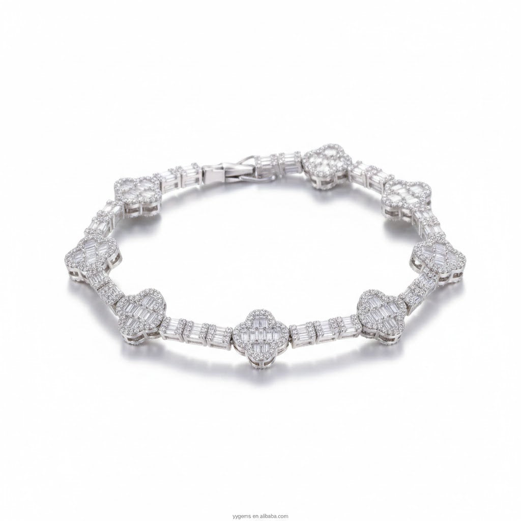 Bracciale Quadrifoglio Argento 925 Moissanite - Eleganza Portafortuna con Garanzia