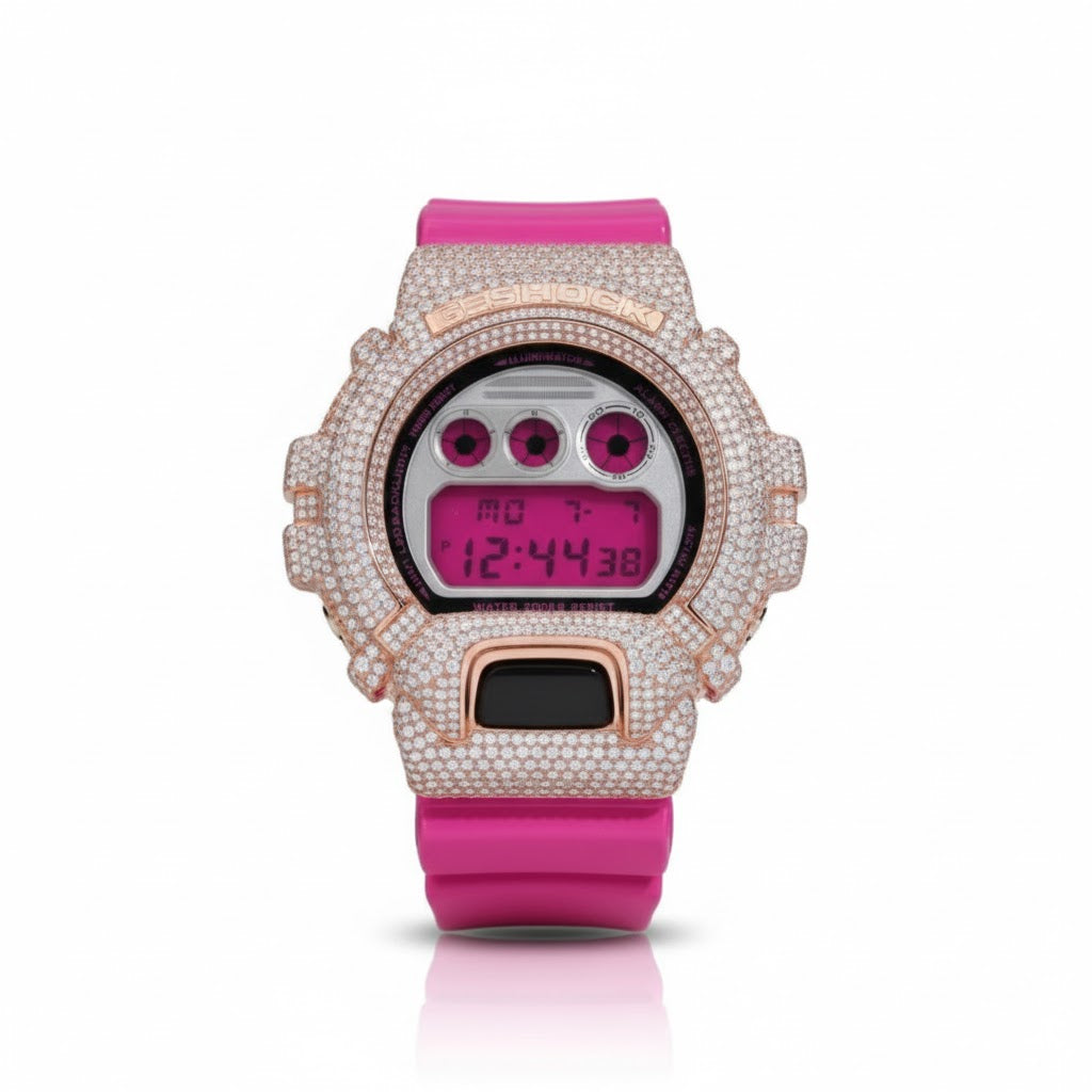 کاتژمێری G-Shock Style لەگەڵ VVS Moissanite - کاتژمێری وەرزشی دیجیتاڵی